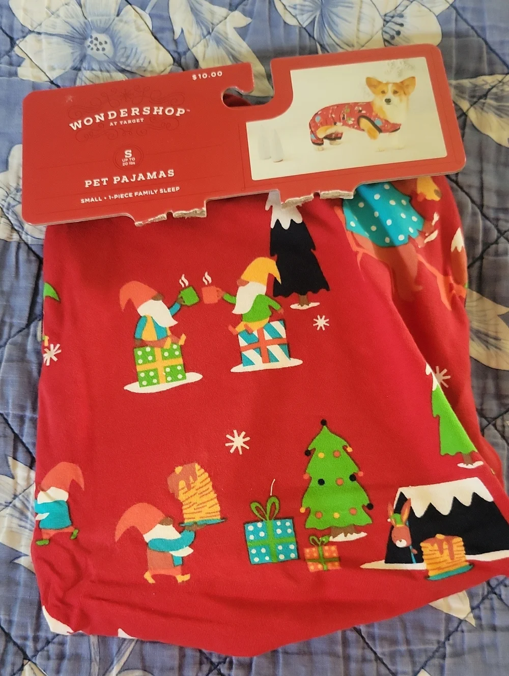 Wondershop Red Pet Dog Pajama Set with Holiday Camping Gnomes New Small